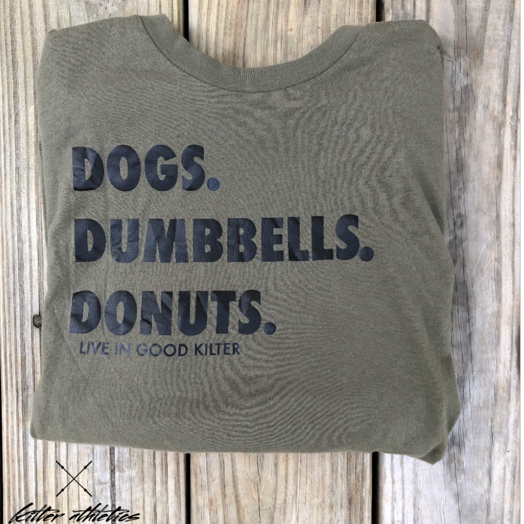 Essentials- Dogs. Dumbbells. Donuts